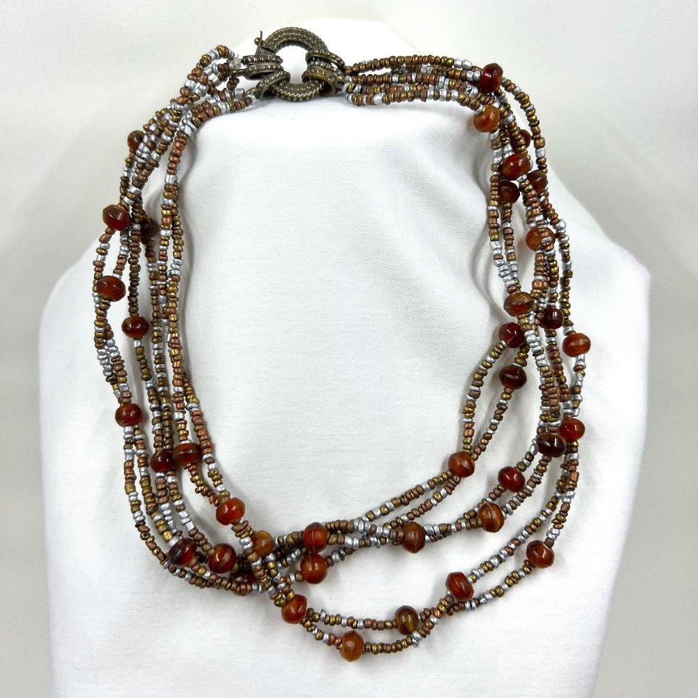 Nine West 14” Wood and Metal Beaded Necklace